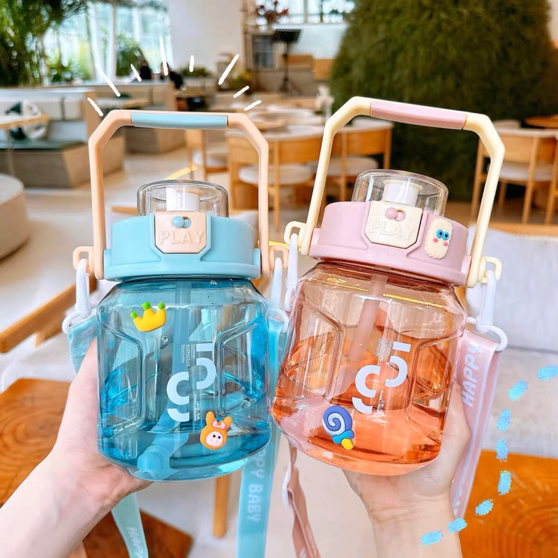 Botol Minum Bening Anak Karakter Angka - Botol Dengan Tali Selempang Botol Anak Sekolah Free Stiker - Tempat Minum Air Dengan Kelebihan Unlock