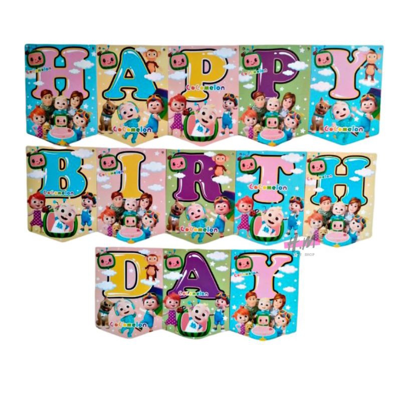 BANNER HAPPY BIRTHDAY MOTIF COCOMELON | BUNTING FLAG COCOMELON BIRTHDAY PARTY