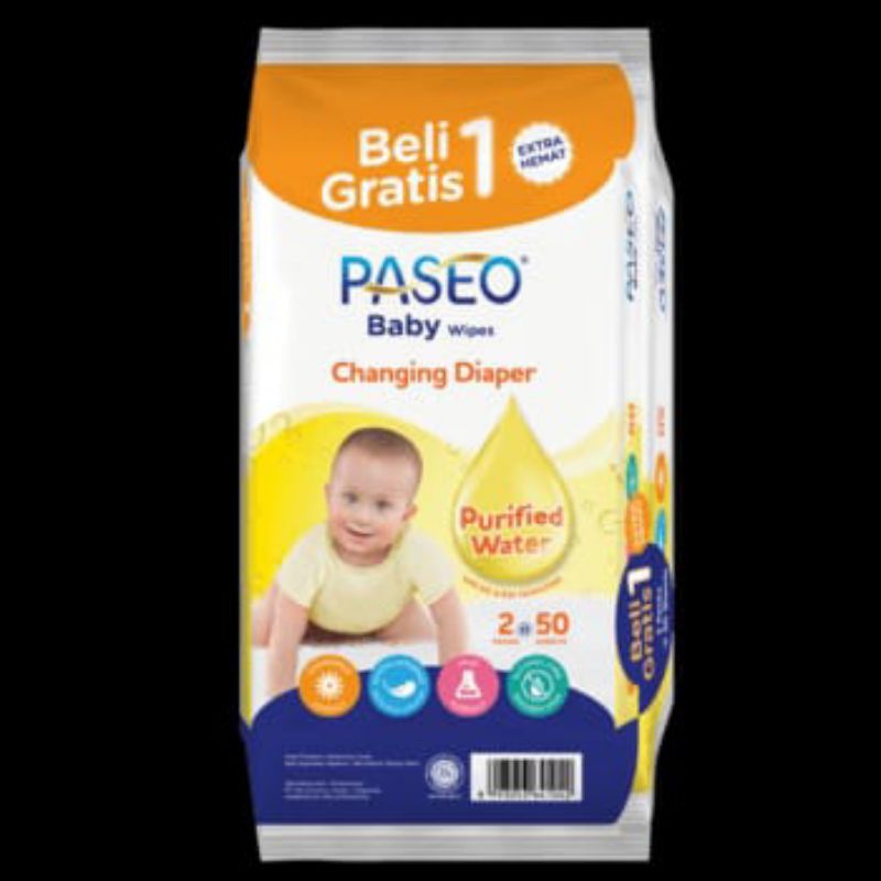 TISSUE BASAH PASEO 2x50Sheet, PASEO WIPES PACK ISI 2