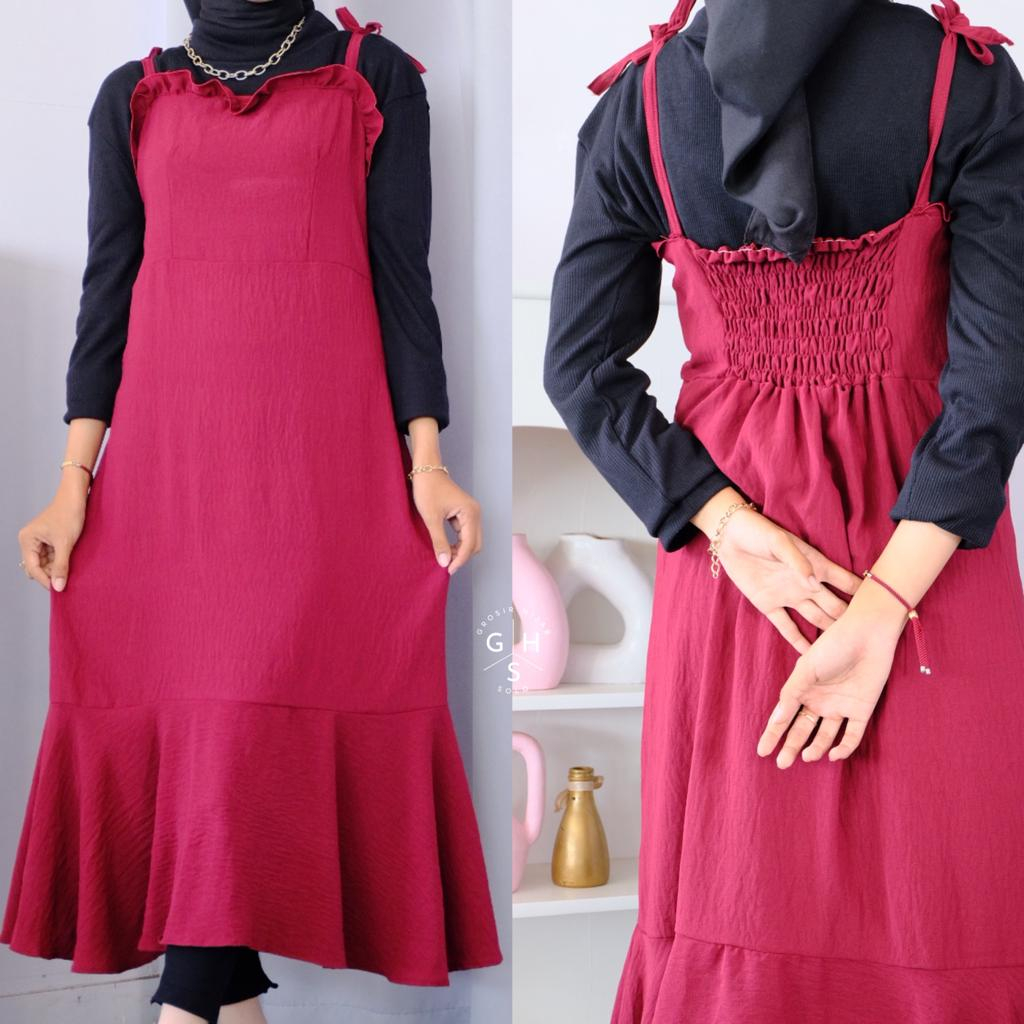 KARTIKA LONG DRESS TALI ATASAN WANITA REMAJA CRINCLE AIRFLOW PREMIUM (DBY)