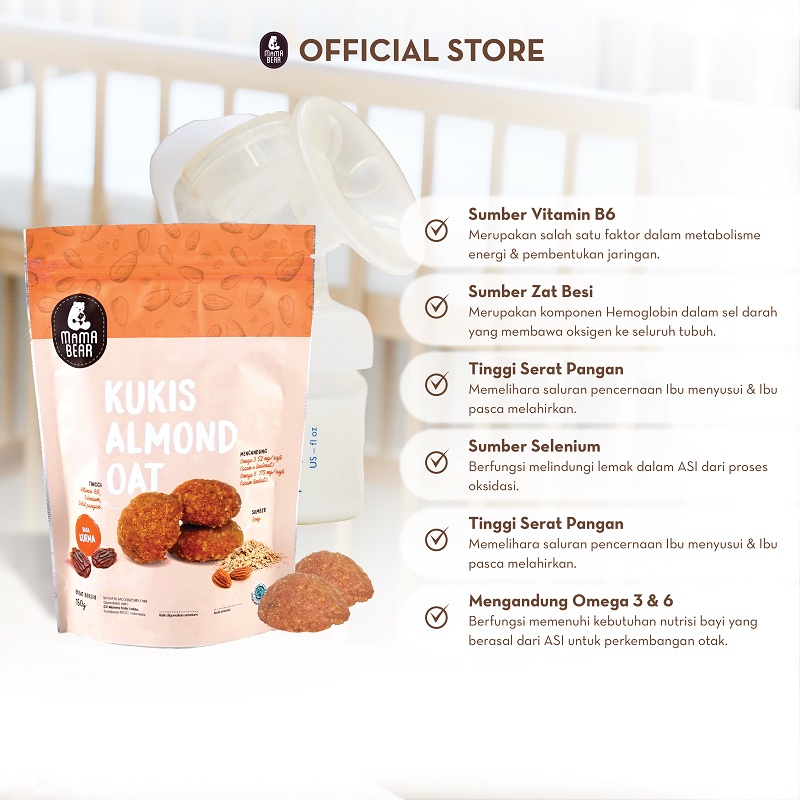 MamaBear Kukis Almond Oat rasa Cokelat Chip Cookies Cream Kurma 150gr | Pelancar ASI | ASI Booster