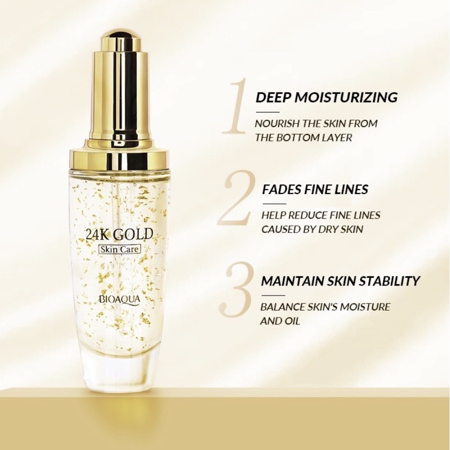 BIOAQUA 24K Gold Serum Skincare Essence Day &amp; Night Moisturizing Anti Aging READY ORIGINAL BPOM TERLARIS