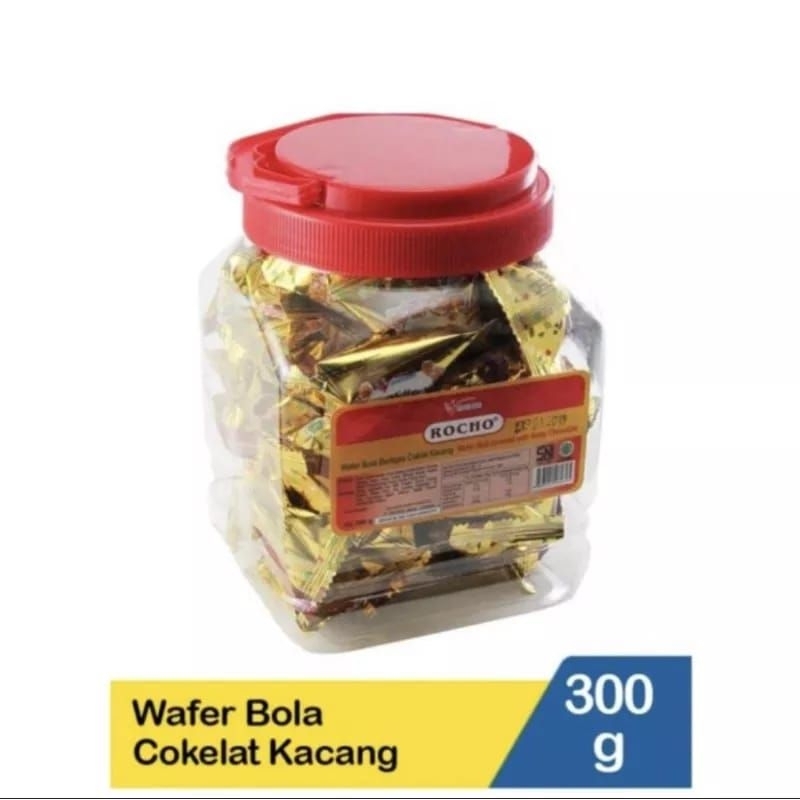Rocho Wafer Bola Coklat Kacang Toples 300gr
