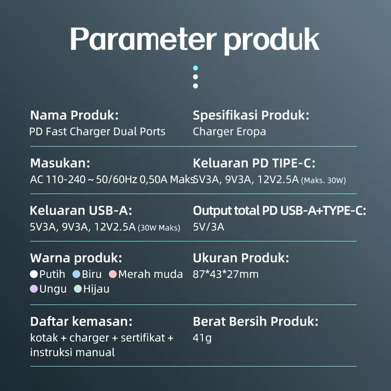 KIVEE Charger Type-C+USB QC4.0+PD 30W