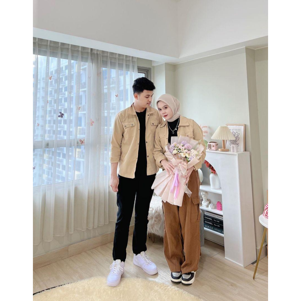 Himie Couple Set - Kemeja Kanvas Couple Sudah 2 Pcs - Baju Couple Pria Wanita Korean Style