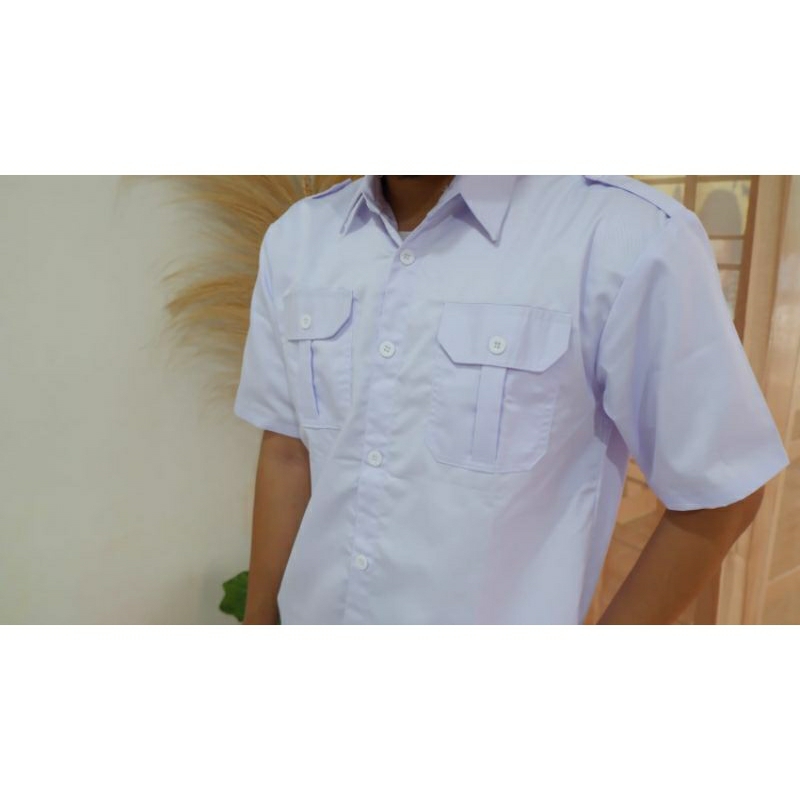 BAJU PDH PRIA  PUTIH PNS/ASN PRIA BAHAN DRIL SAKU 2 LENGAN PENDEK DAN PANJANG