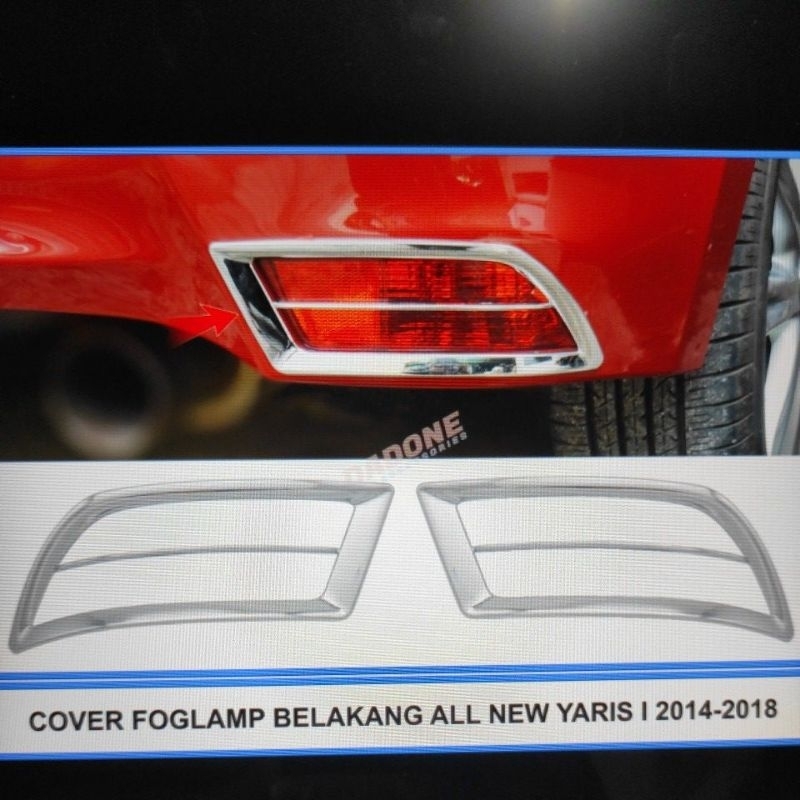 cover ring lampu reflektor bumper belakang mobil toyota all new yaris 2014 sampai 2018 2015 2016 2017 chrome crome tempel