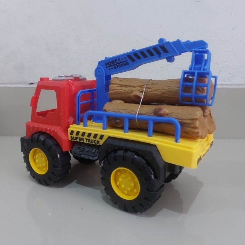 Mainan Truk Crane Angkut Kayu - Miniatur Mobil Mobilan Truck Anak Laki Cowok