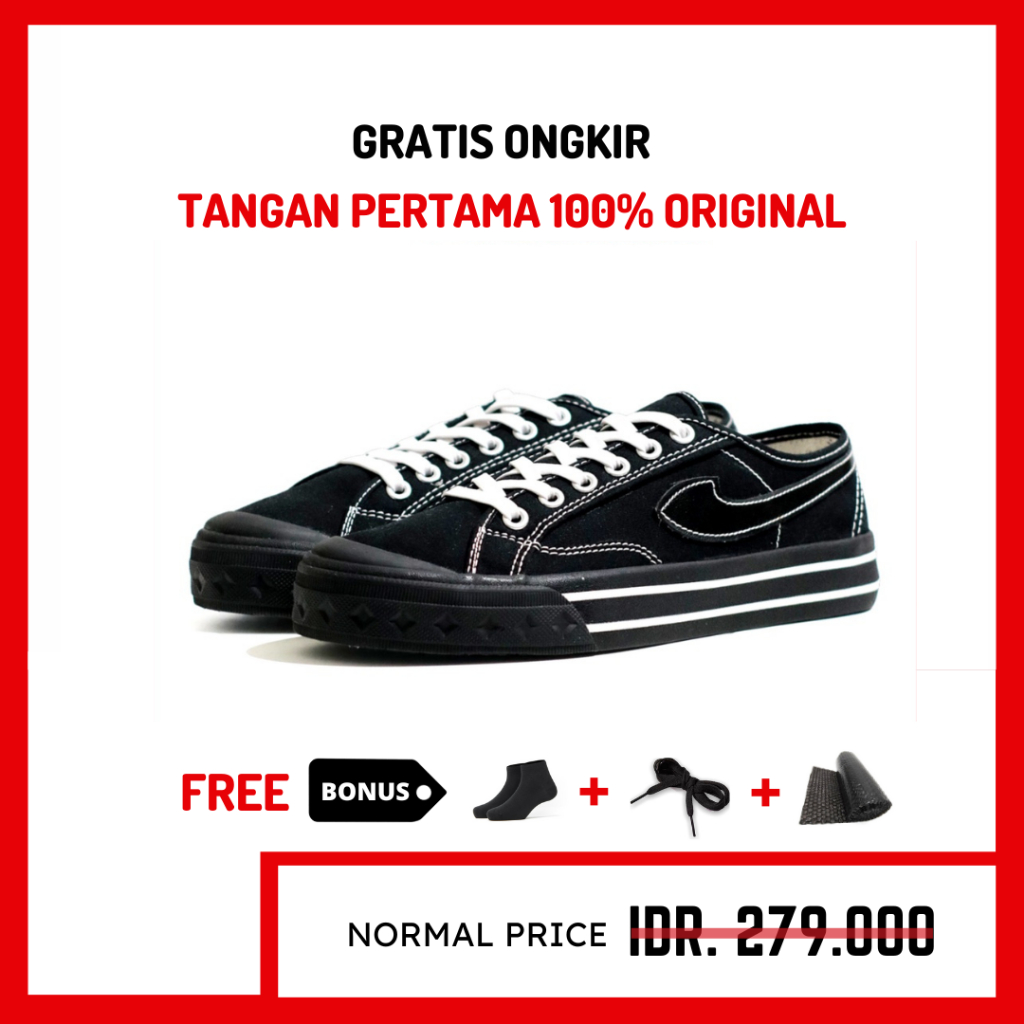 ORIGINAL - Sepatu Brand Lokal Kasual Pria Wanita No Brand Black Oreo Low Not Sneakers Compass Retrograde Black Black