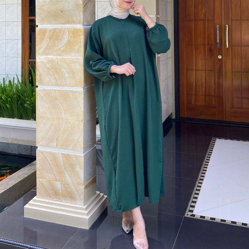 MIDI DRESS LENGAN 3/4 LENGAN BALON KARET JUMBO LD 120 BUSUI FRINDLY