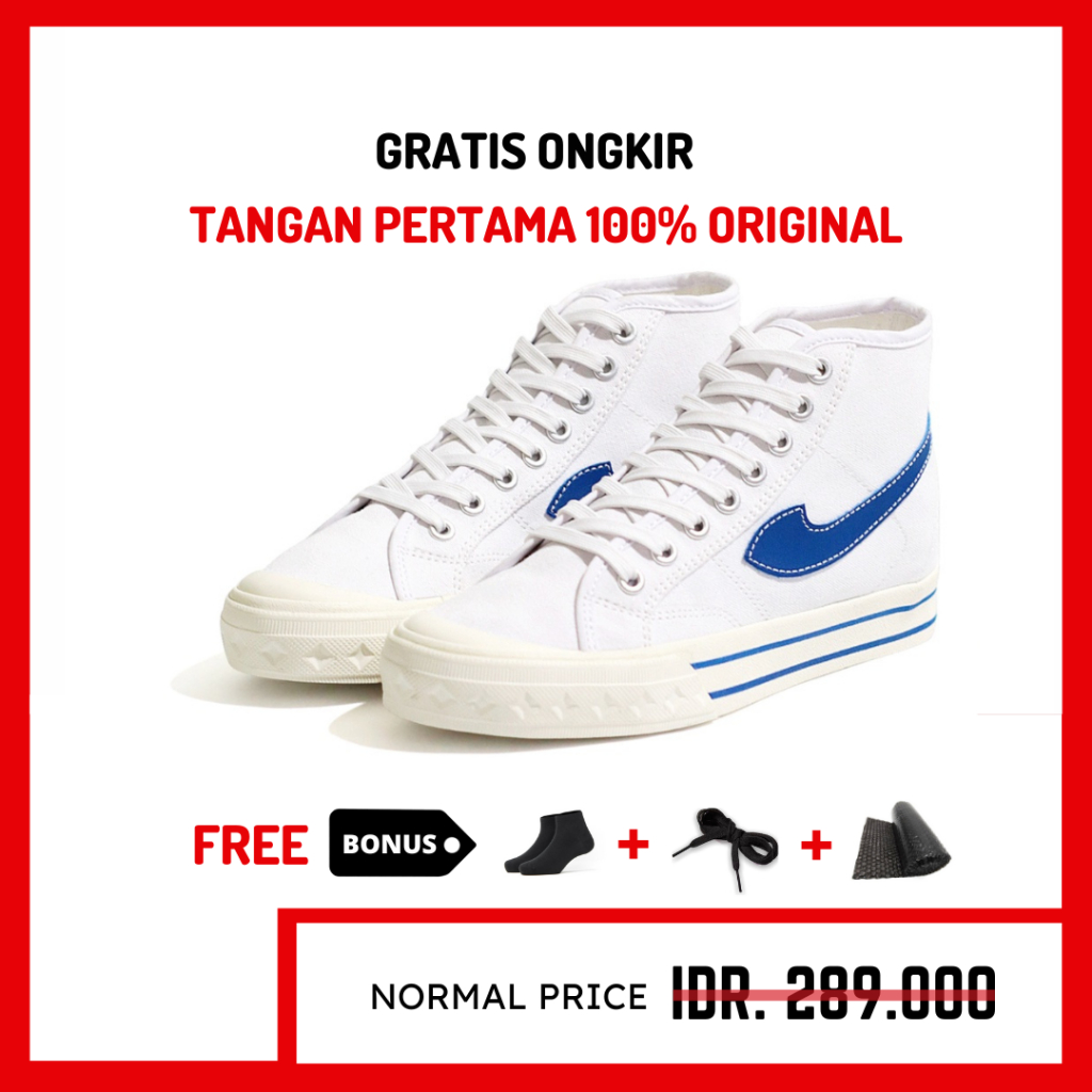 ORIGINAL - Sepatu Brand Lokal Kasual Pria Wanita No Brand White Blue Hi Not Sneakers Compass Retrograde Putih Biru