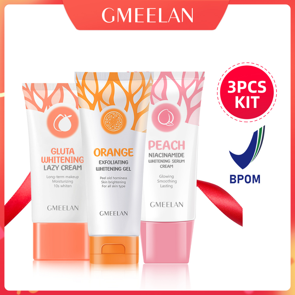 GMEELAN 3Pcs Set Orange Exfoliating Gel &amp; Gluta-whitening Day Cream &amp; Peach Niacinamide Whitening Serum Cream