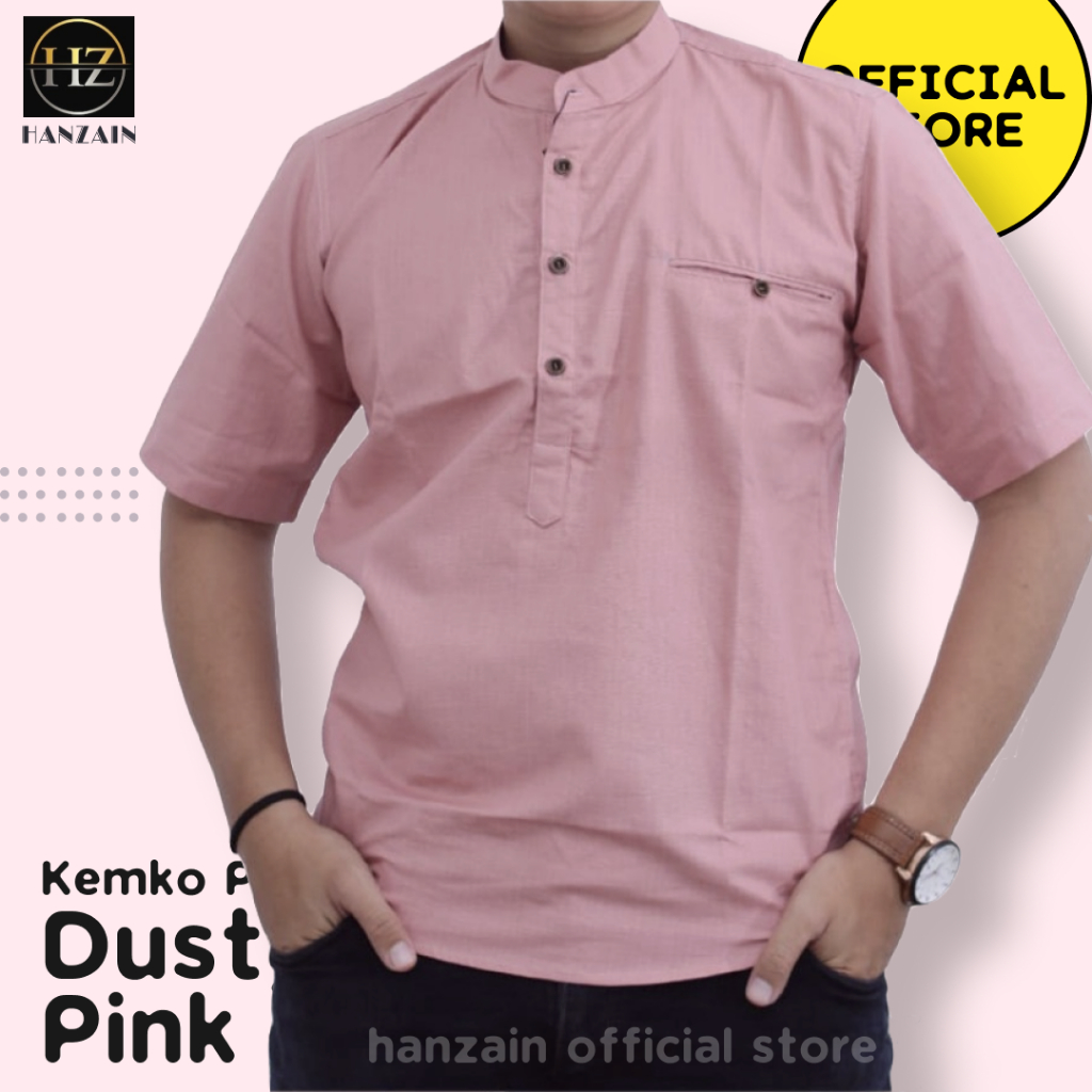 BAJU KEMEJA KOKO KEMKO PENDEK COUPLE PRIA AYAH ANAK - DUSTY PINK - KATUN - HANZAIN