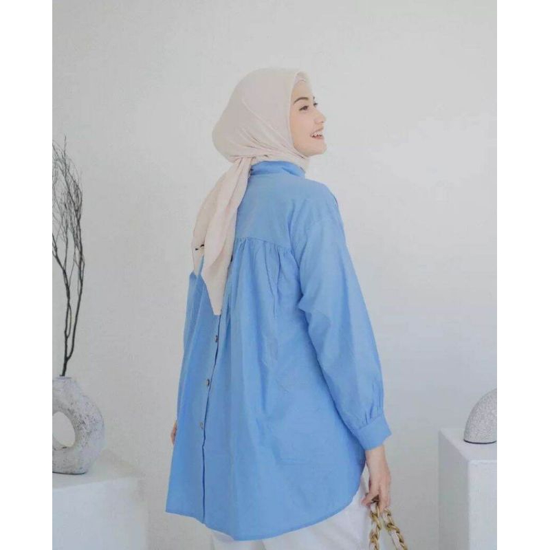 Rika much button top/Rika top blouse linen/kemeja wanita kancing belakang/atasan wanita terbaru