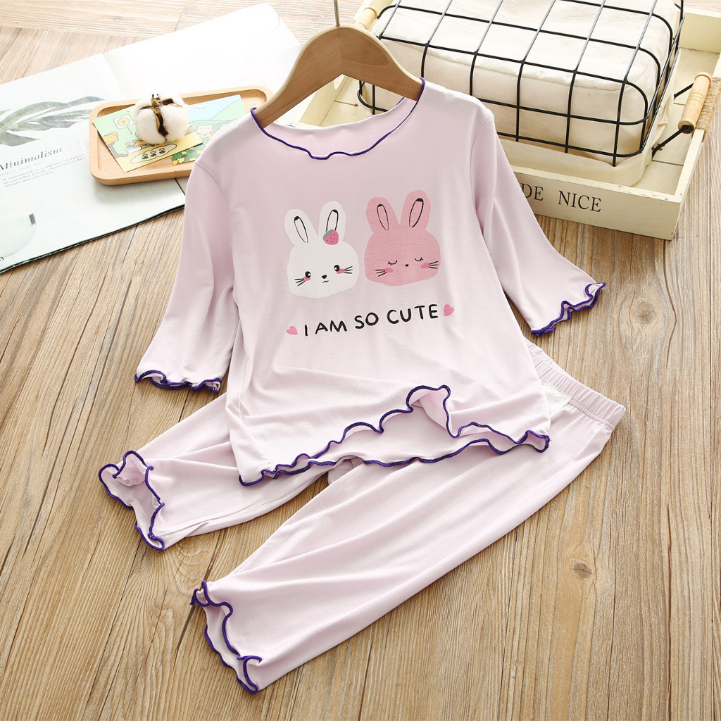 babyfit 3-12thn SUPER BUNNY LILAC baju piyama setelan pendek santay baju rumah anak perempuan import nyl-0625
