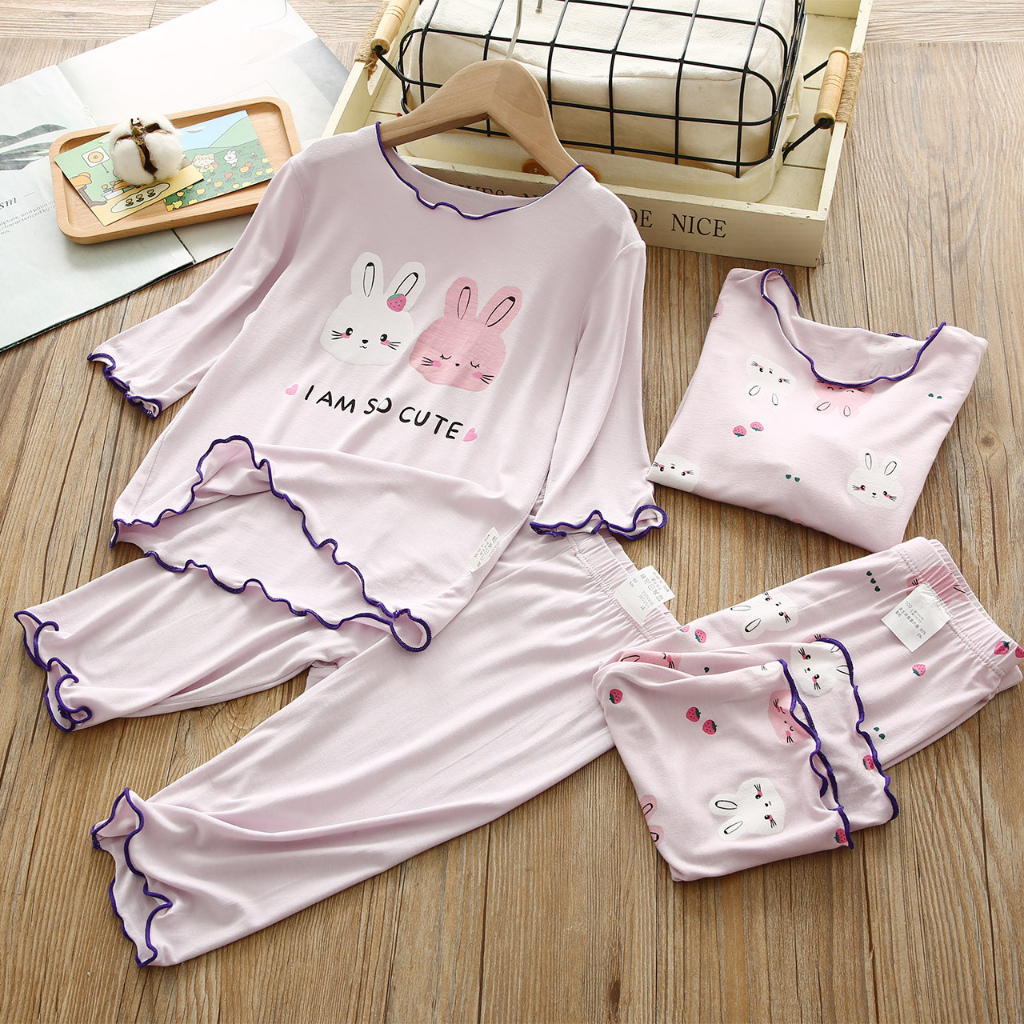 babyfit 3-12thn SUPER BUNNY LILAC baju piyama setelan pendek santay baju rumah anak perempuan import nyl-0625