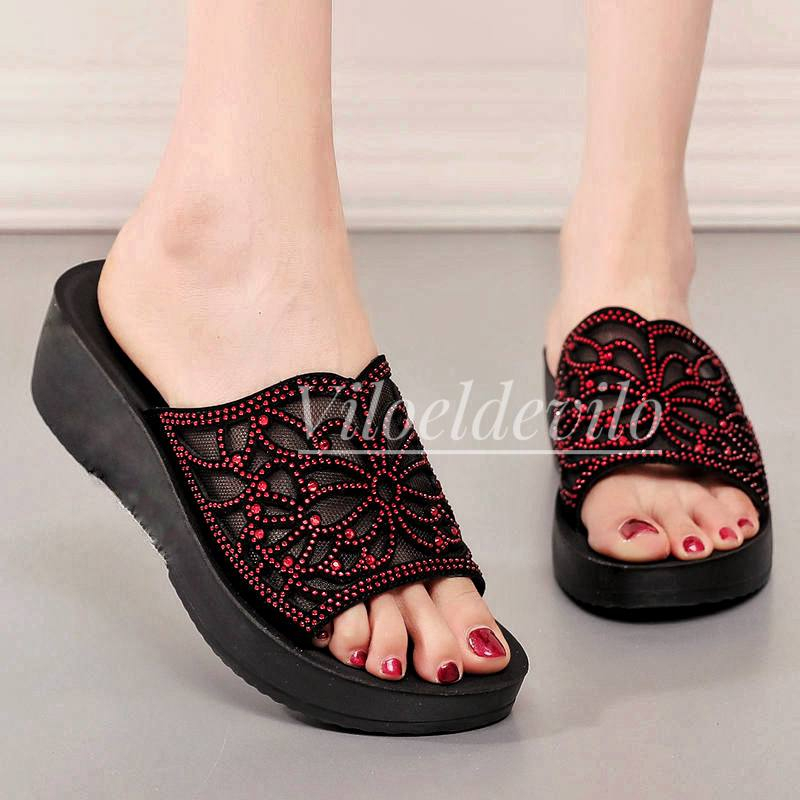 Wedges Calbi Sandal Wanita Motif Bunga