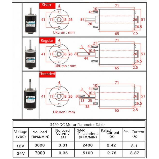 Dinamo Motor XD-3420 DC 12V/24V 30W Plus Drill B12 (8197)