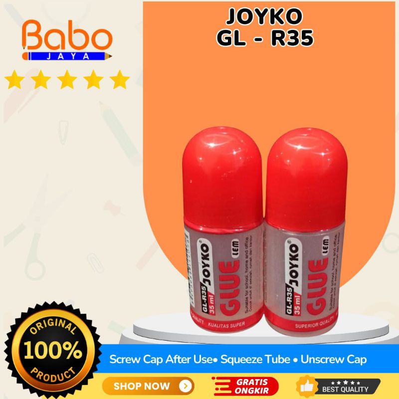 

BABO JAYA Lem Cair , Lem Kertas Joyko GL-R35 . Lem Bening Non Toxic , Tidak Mengandung Racun .