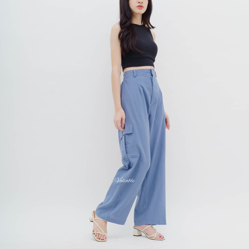 (M-XXL) Eve Highwaist Cargo Pants Linen Valiable