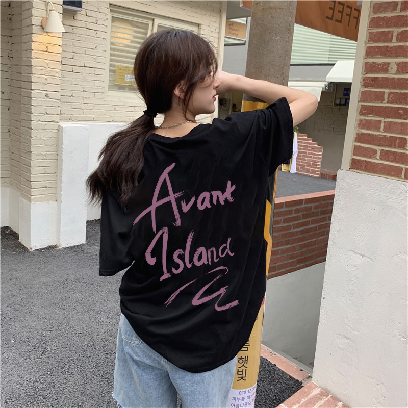 XiaoZhaiNv Kaos Atasan Oversize Wanita Avant Island Pattern Lengan Pendek A0941