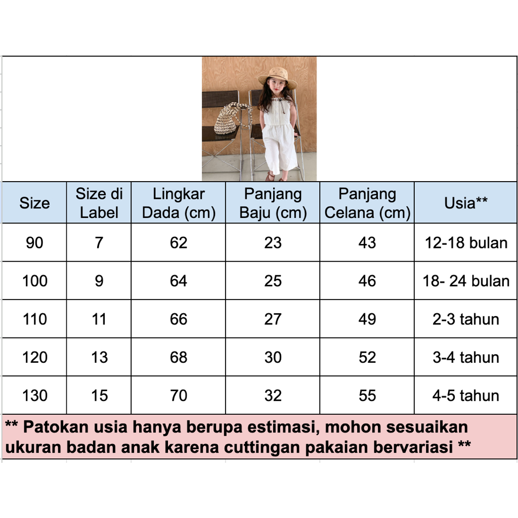 Setelan Anak Perempuan Import Atasan Celana Panjang Putih Anak Cewek