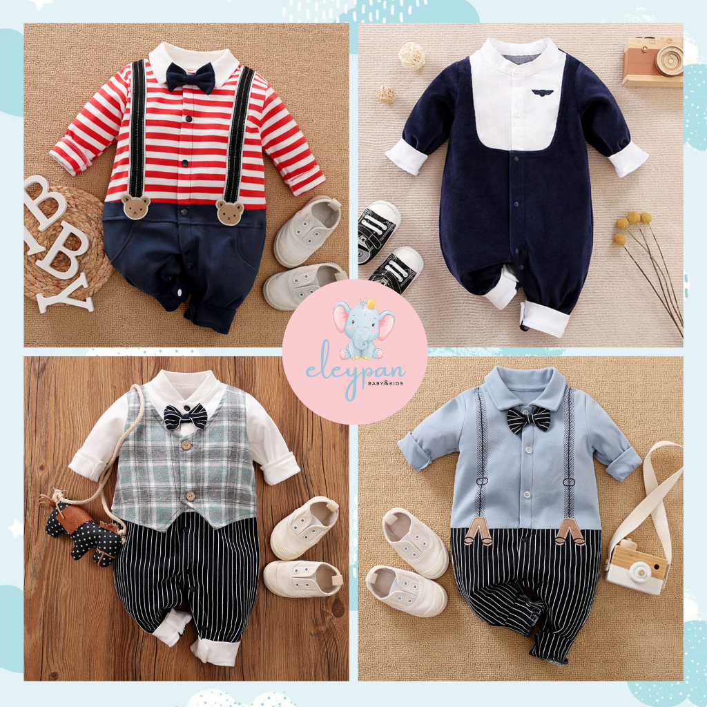 Jumper Bayi Laki Laki Import Premium Baby Boy Romper Suspender Party Bodysuit Baju Pesta Formal Newborn Tuxedo
