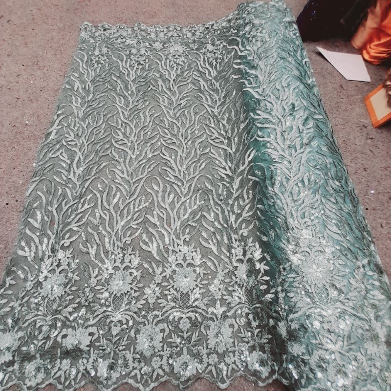 Kain Tile Akar Pinggir Payet Squen Murah /Bahan Tile Full Akar Payet Squen Terbaru /Kain Tile Akar P