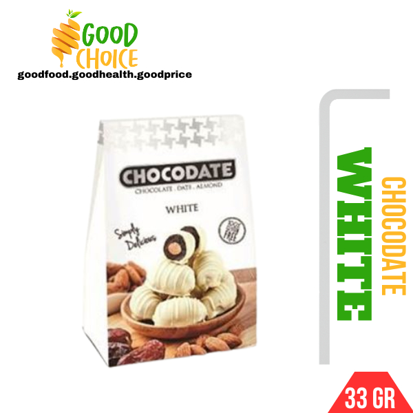 

Chocodate White 33g | Cemilan Kurma Coklat Kacang Almond