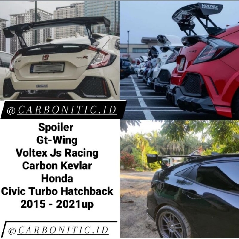 Spoiler Gt-Wing Model Type 5 Honda Civic Turbo Hatchback 2015 - 2021up Carbon Kevlar