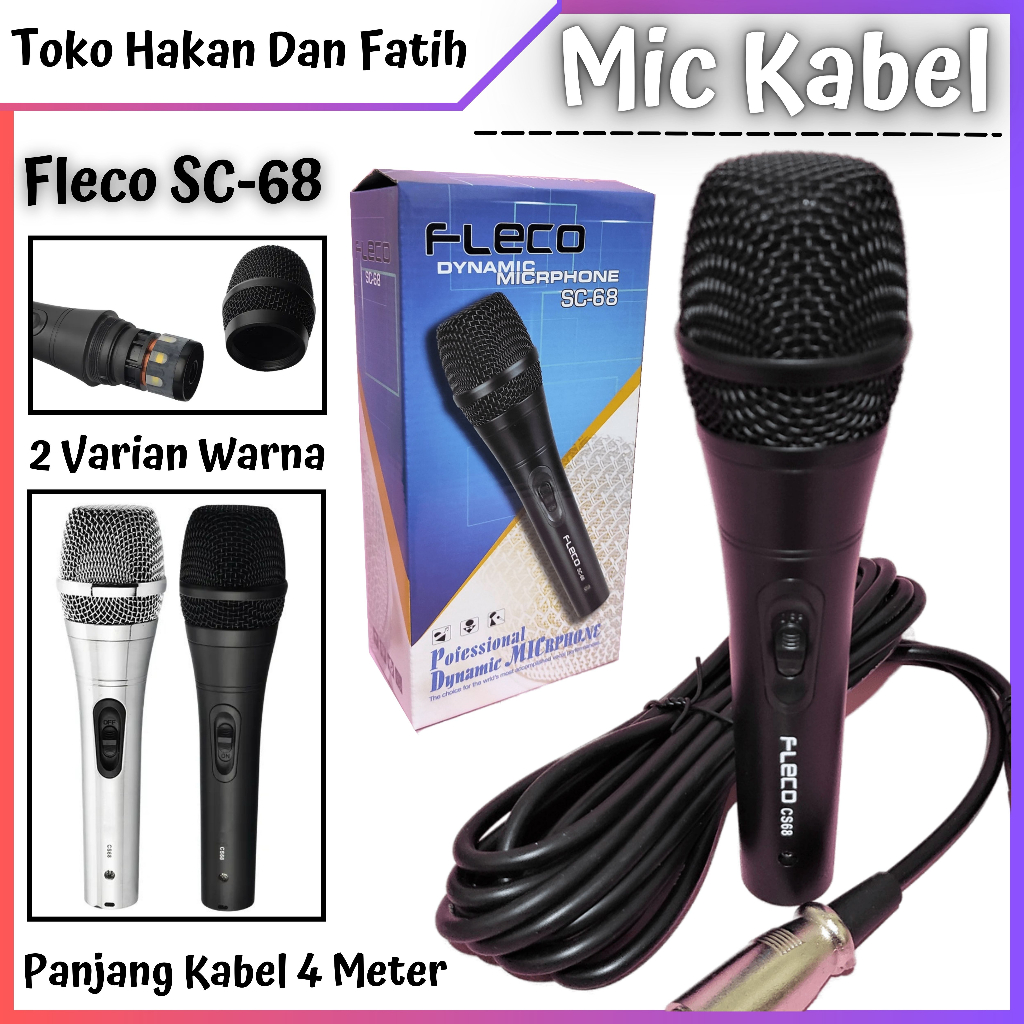 Microphone Kabel Jack Besar 6.5mm Fleco SC-68 | Mic Karaoke Profesional Dynamic Microphone Fleco SC 