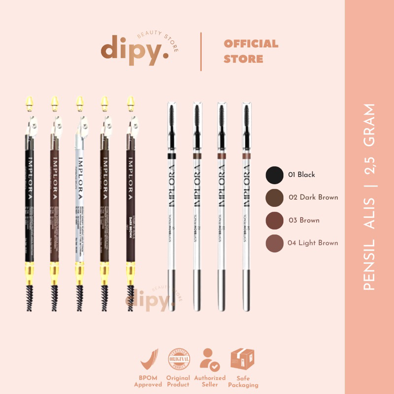 IMPLORA  - Pensil Alis Soft Brown New Eyebrow Pencil Eye Makeup 2 In 1 Tahan Lama Original Viral BPOM