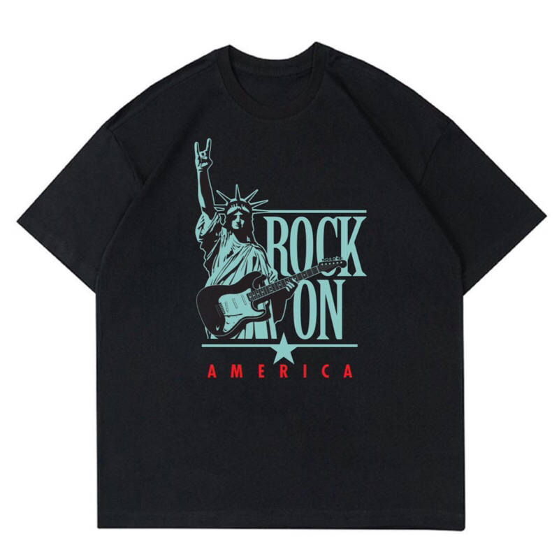 KAOS BAJU STATUE OF LIBERTY - ROCK ON AMERICA | T-SHIRT LIBERTY USA OVERSIZE | BAJU HITAM PRIA PATUN