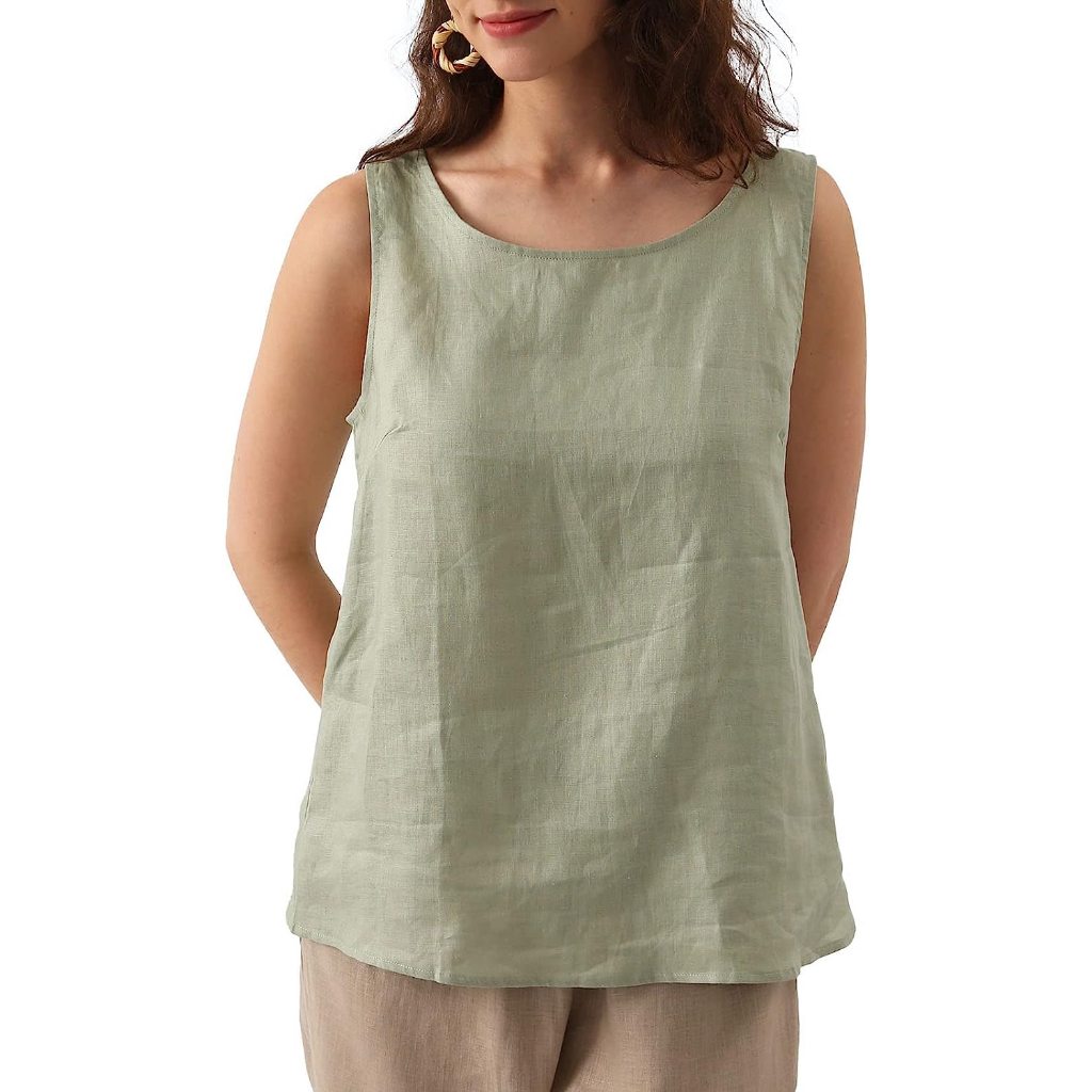 Sleeveless Tank Tops Basic polo linen