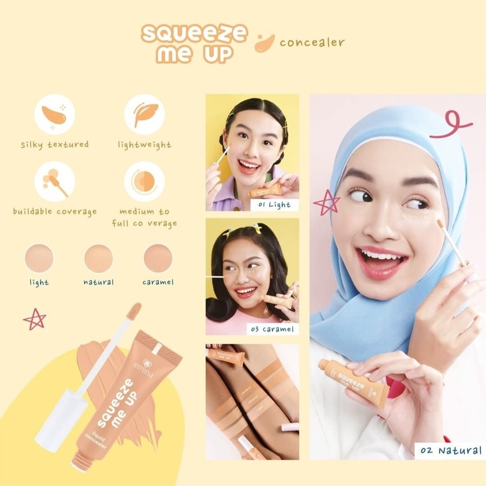 MFI - Emina Squeeze Me Up Liquid Concealer | Netto 8 g | Ringan dan Tahan Lama