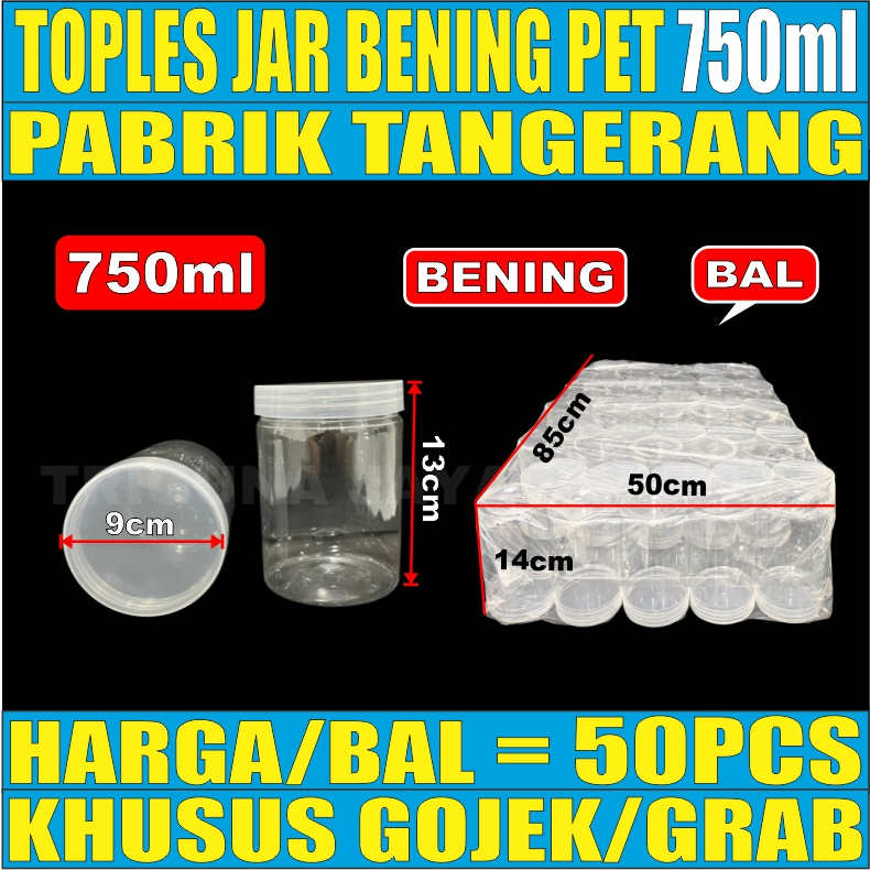 Toples Plastik Jar Silinder Bening Pet 750ml Per Bal Tempat Kue Kering