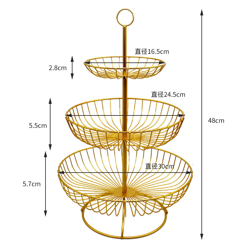 Keranjang Buah 3 Tingkat Gold Emas | Keranjang Makanan | Fruit Basket | Keranjang Bahan Dapur Besi Kawat