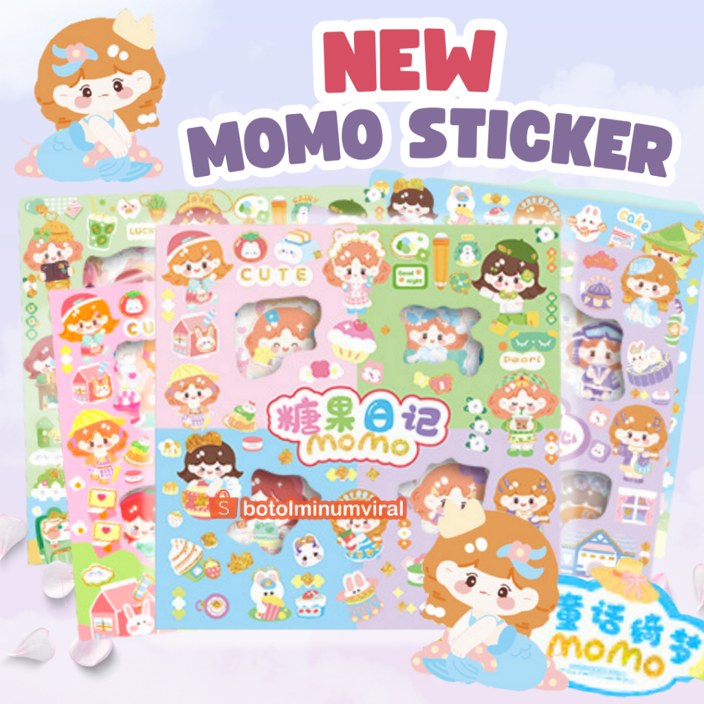 Sticker 100 Pcs Momo Cute Aesthetic Box Terbaru Stiker Deco Korea Viral