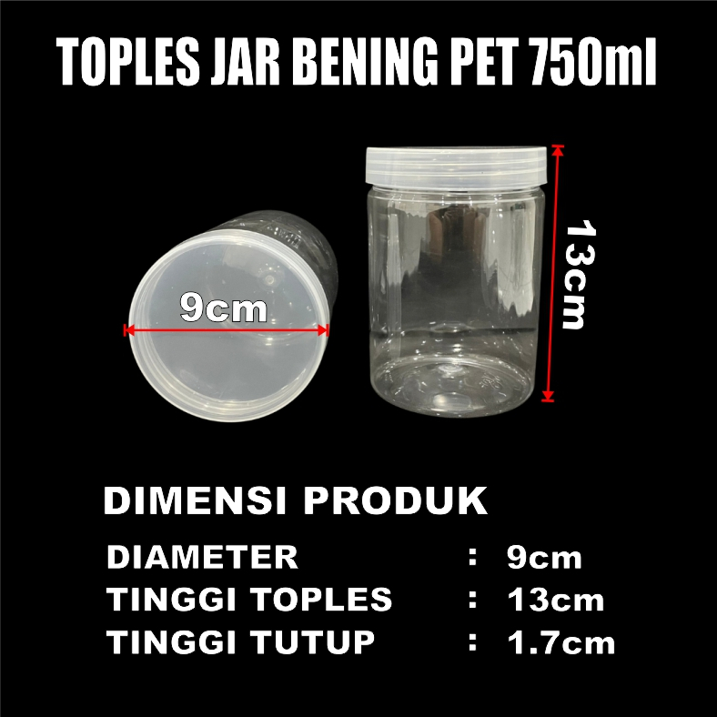 Toples Plastik Jar Silinder Bening Pet 750ml Per Pcs Tempat Kue Kering