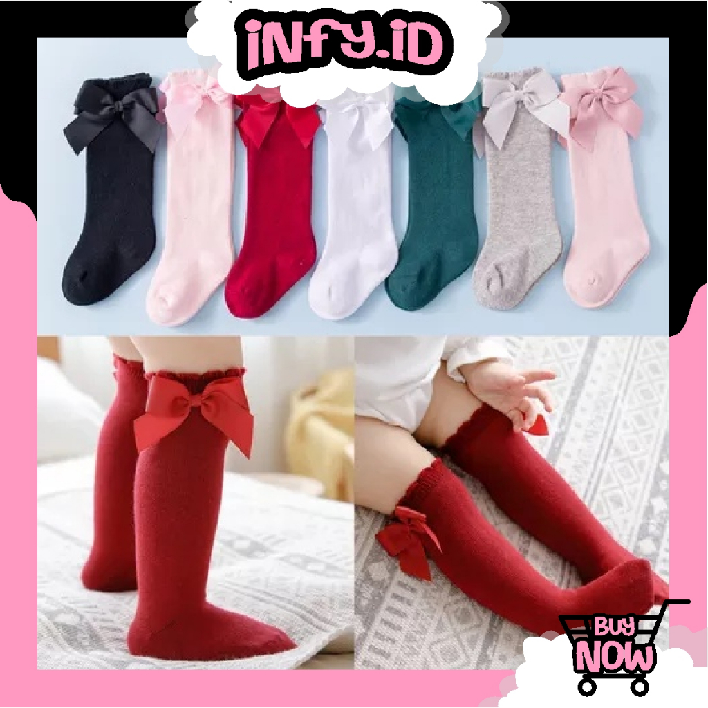 INFY - Kaos Kaki Bayi Panjang Pita Selutut / Kaus Kaki Anak Perempuan Panjang Motif Polos Anti Nyamuk KK070