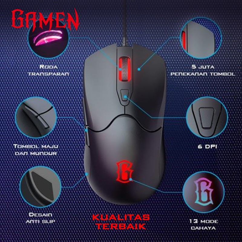 MOUSE GAMEN GM200 RGB Light - Mouse Gaming Macro Wired 7200DPI BLACK