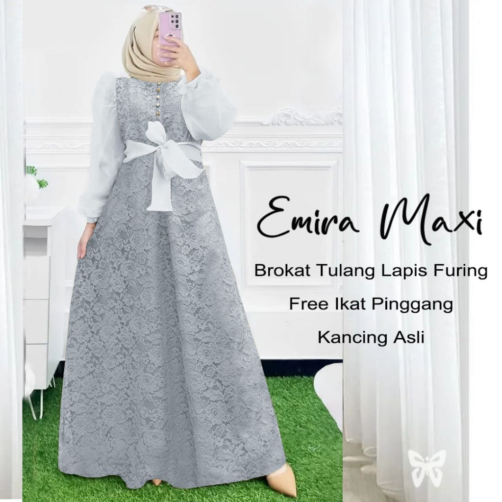 Maxi Dress Brukat Jumbo Tali Pinggang Emira