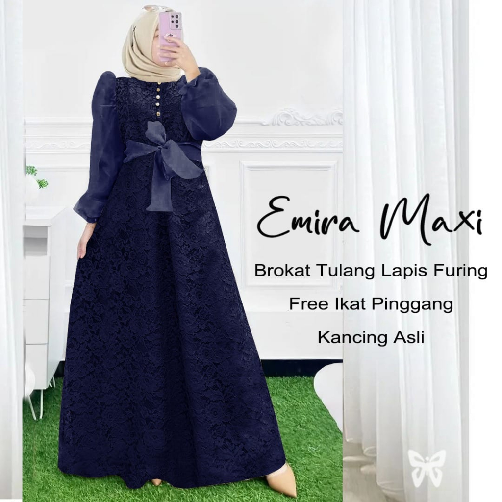 Maxi Dress Brukat Jumbo Tali Pinggang Emira