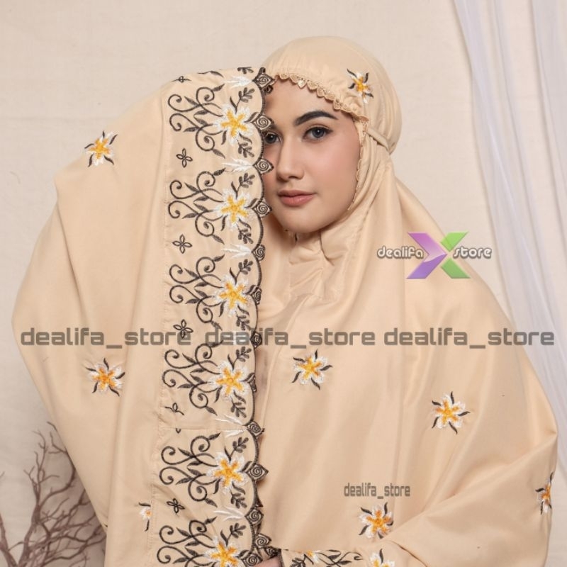 Mukena Dewasa Bunga Sakura Katun Premium Full Bordir Terbaru