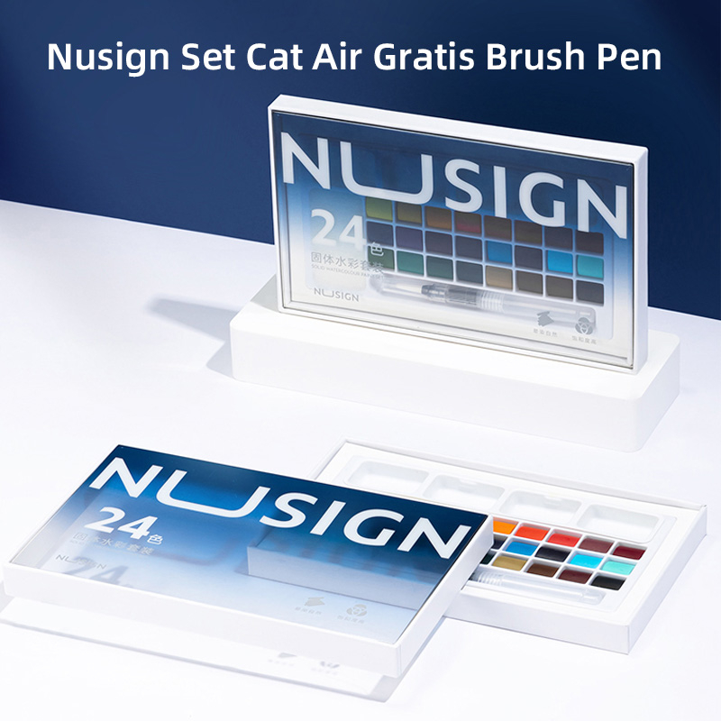 Nusign Solid Watercolor Paint / Set Cat Air Padat 24 Warna Gratis Brush Pen NS733