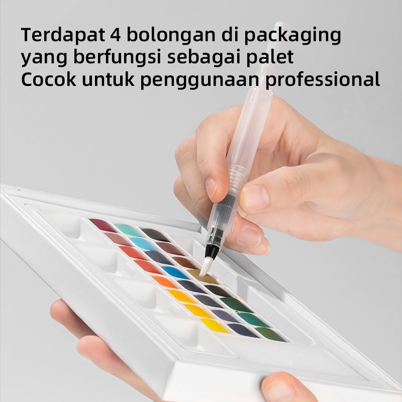 Nusign Solid Watercolor Paint / Set Cat Air Padat 24 Warna Gratis Brush Pen NS733