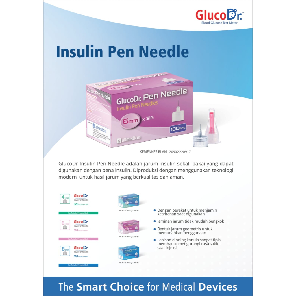 Insulin Pen Needles Glucodr - Jarum Insulin Glucodr 4mm - Jarum Insulin 6mm - Jarum Insulin 8mm Glucodr Insulin Pen Needle