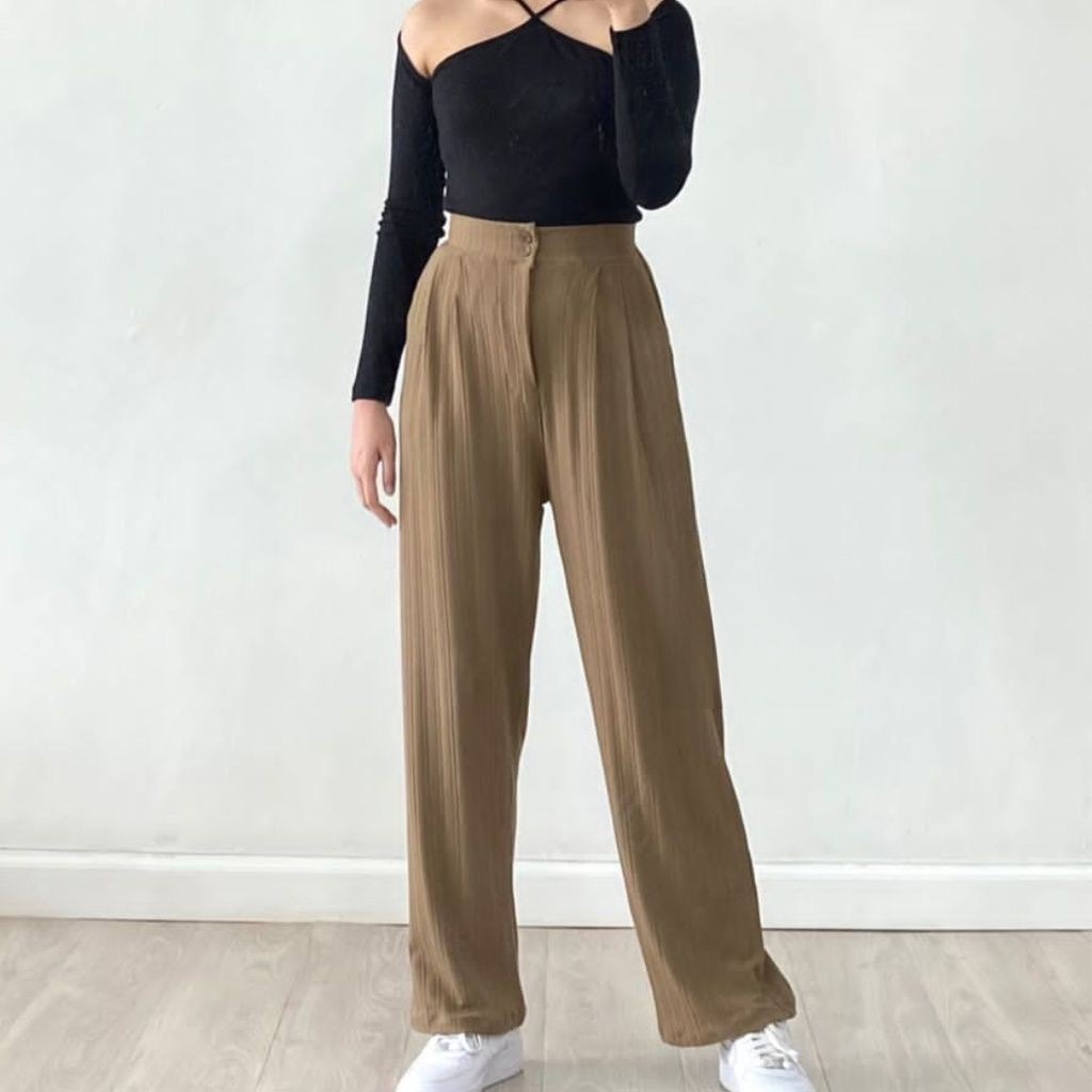 JENNIE KNIT PANTS CELANA HIGHWAIST KNIT KANCING