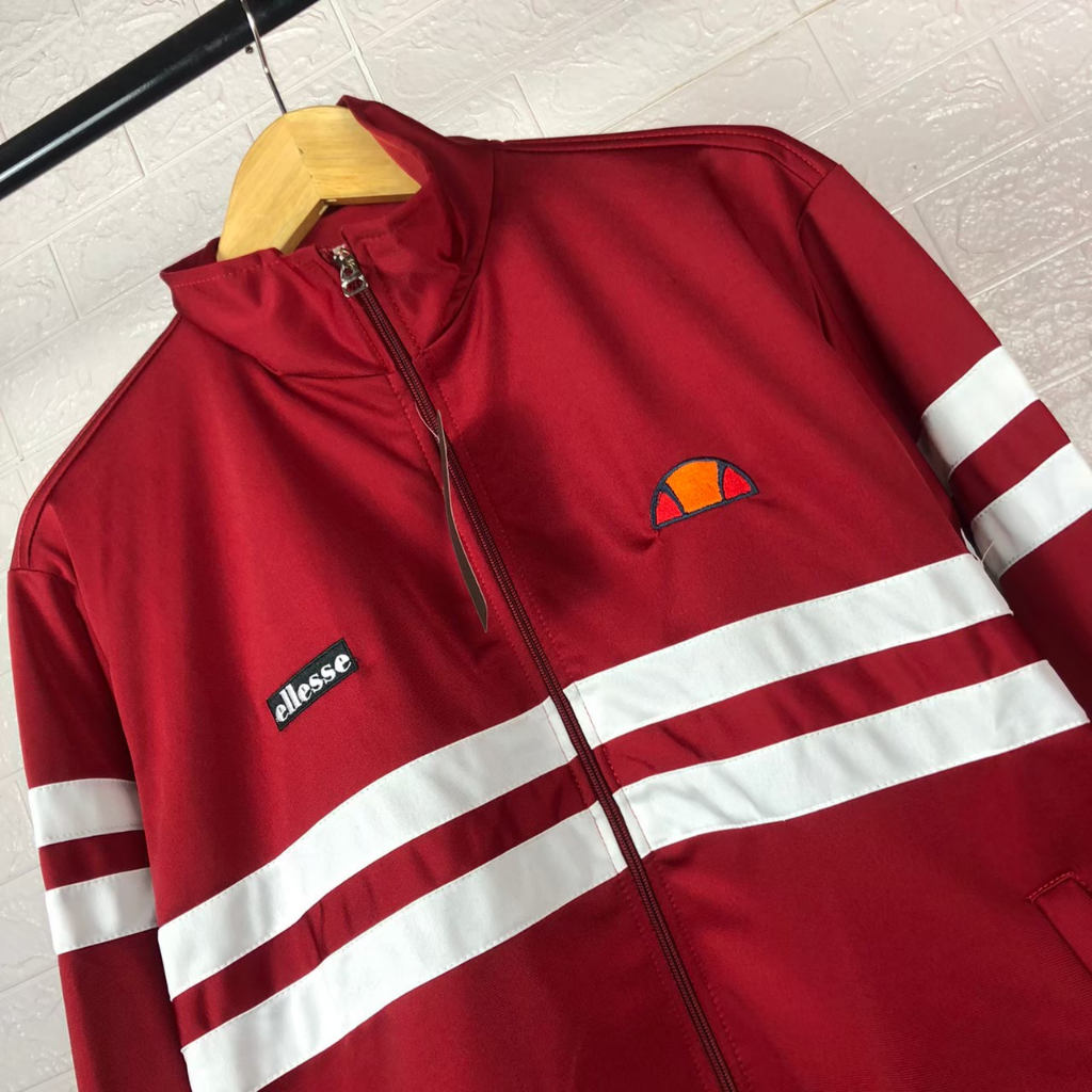 Jaket Tracktop Ellesse Firebird premium pria - Merah Strep putih LOTTO DIADORA