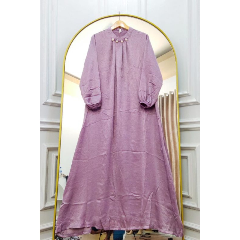 ANDINI DRESS SANTORINI SILK POLOS AKSEN MANIK MUTIARA